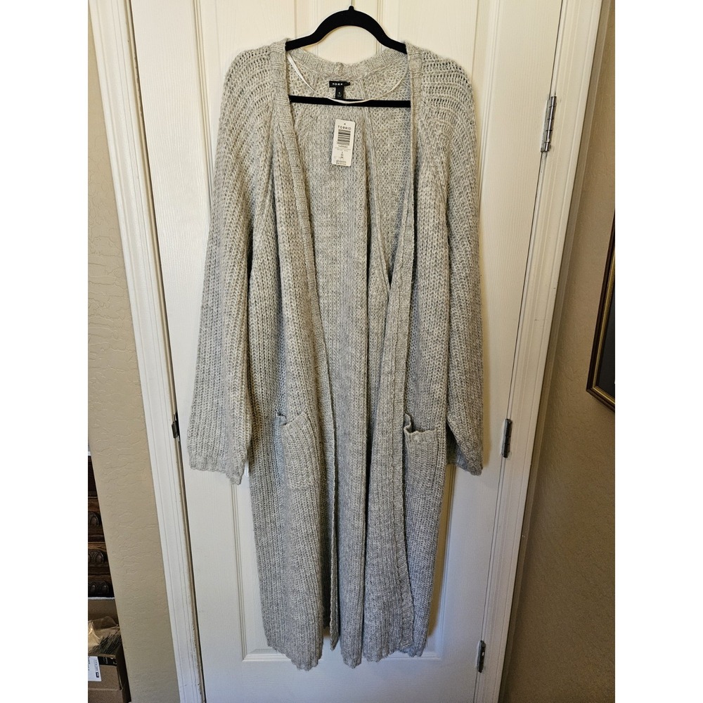 NWT Torrid Grey Long Sleeve Knit Front Pockets Cardigan Duster, Plus 5X